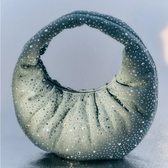 ZARA DIAMANTE OVAL SHAPED DENIM BAG - Picture 5 of 15